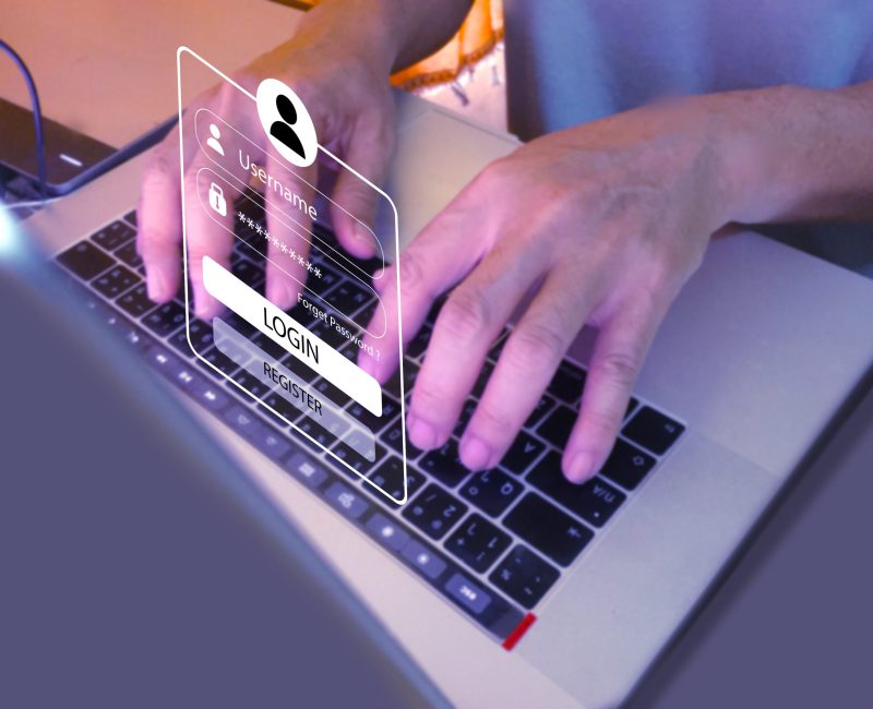Protect privacy on laptops and virtual screens. For cyber security and privacy. Protect data. Lock icon and internet network security technology.